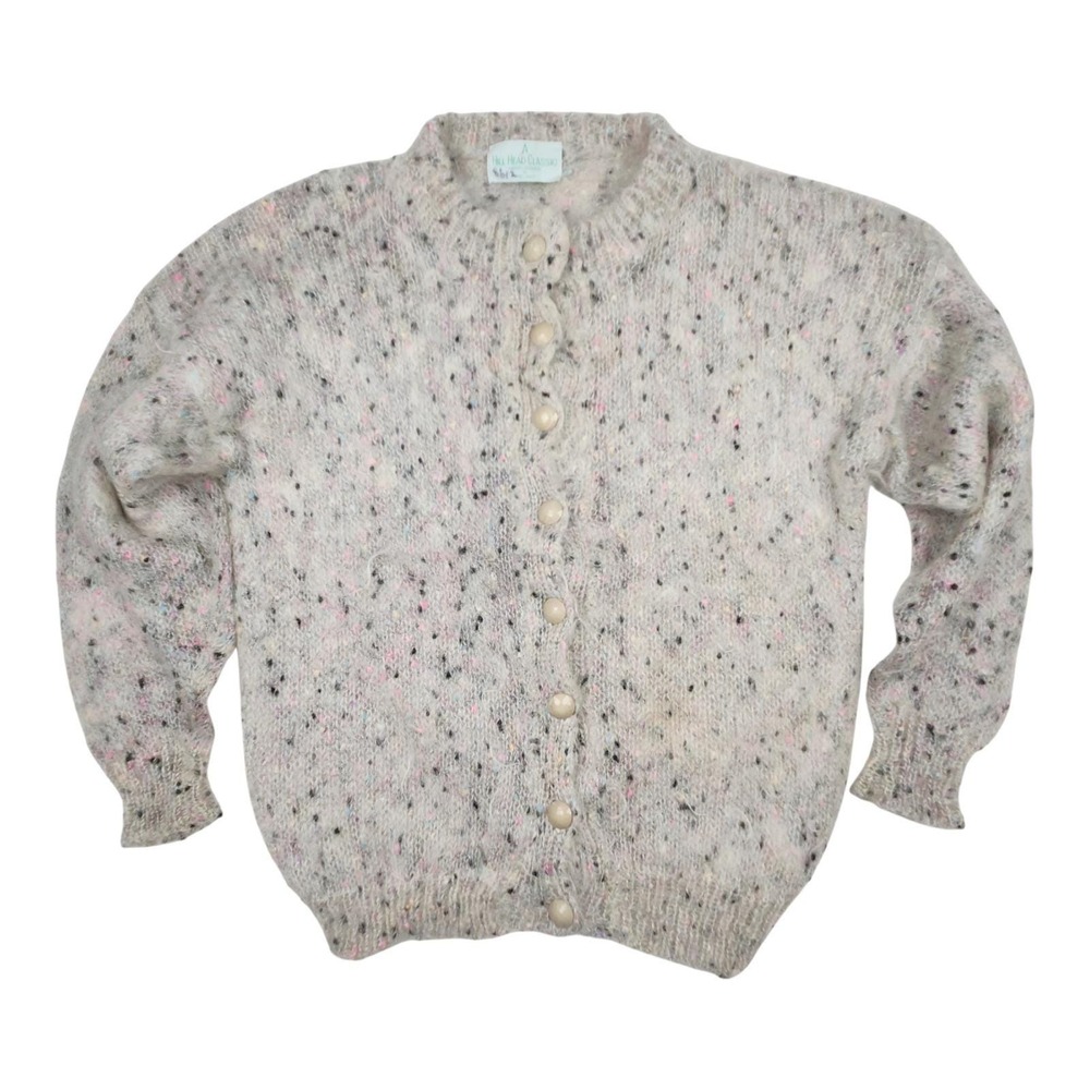 Vintage A Hill Head Classic Handloomed Irish Cardigan Sweater L Grey Flecked